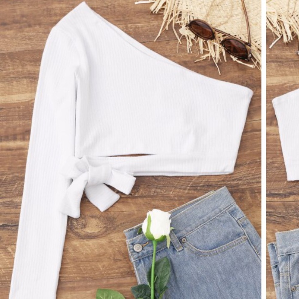 One-shoulder Tie Cropped Top